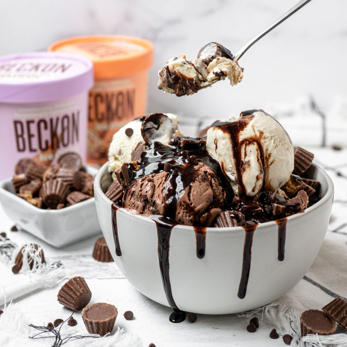 Peanut Butter Cup And Dark Chocolate Brownie Sundae Beckon